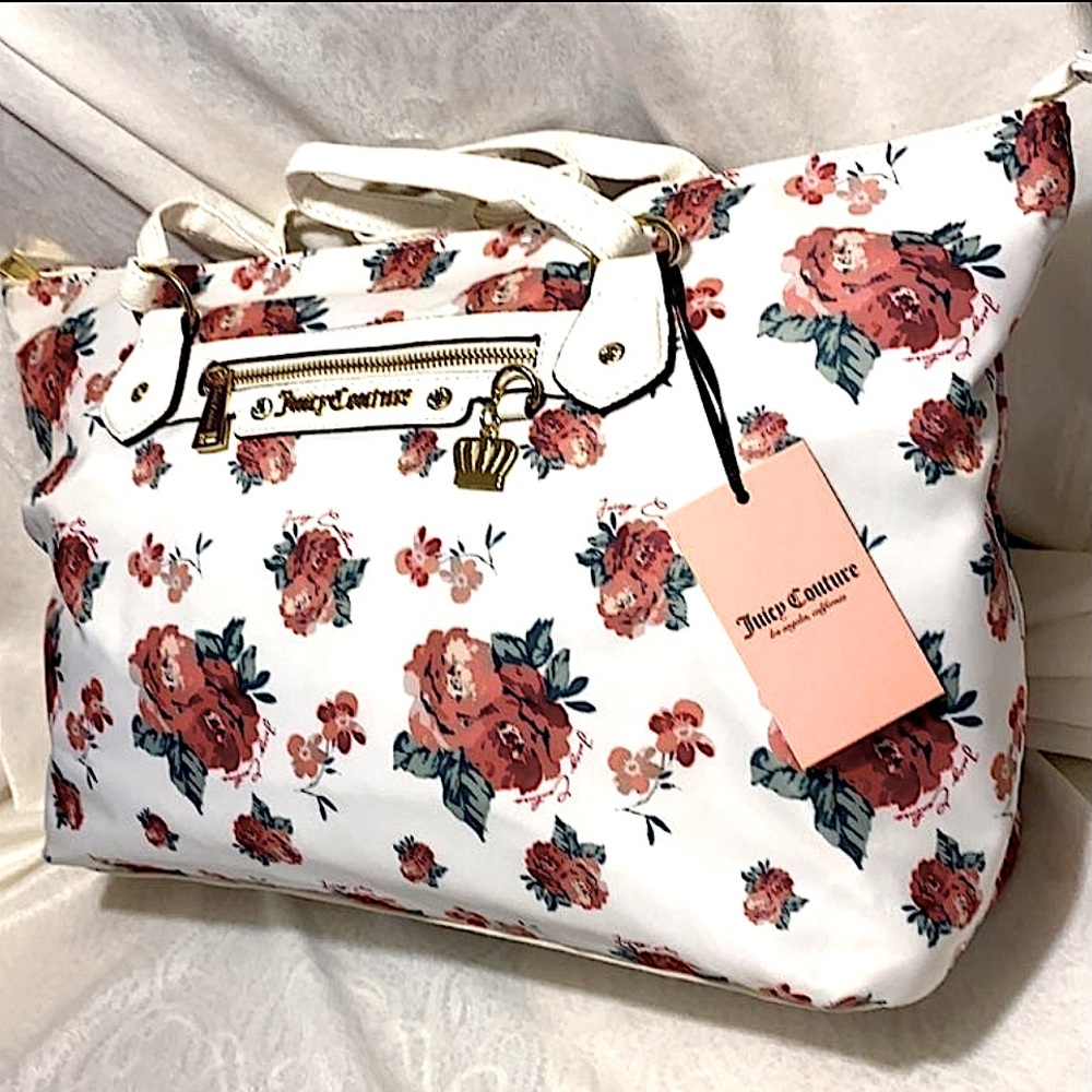 Juicy Couture XL White & Rose Floral Tote Bag NWT